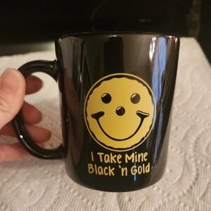 Pittsburgh Eat'n Park I Take Mine Black & Gold Smiley Cookie Face Coffee Mug Cup